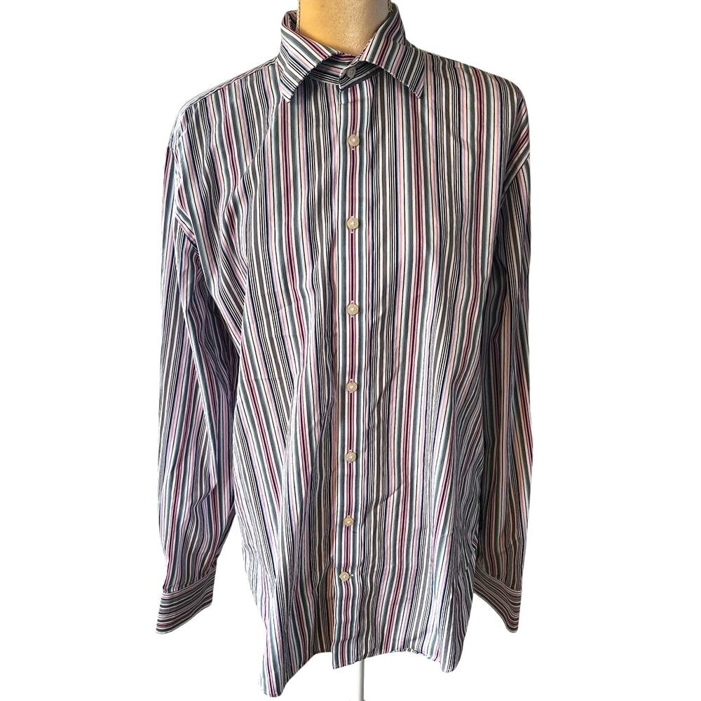 Maker & Company Button Down Long Sleeve Multicolored Striped Shirt Size Large